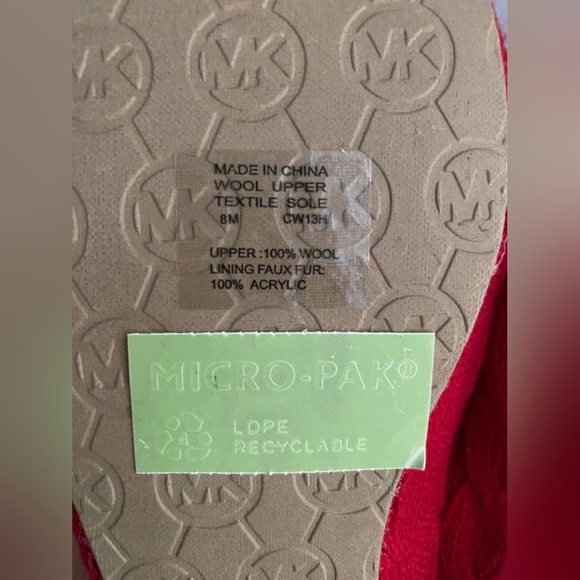 NIB, Michael Kors Womens Red Cable Knit Slip On Flats Size 8m Christmas Slippers - Picture 7 of 7
